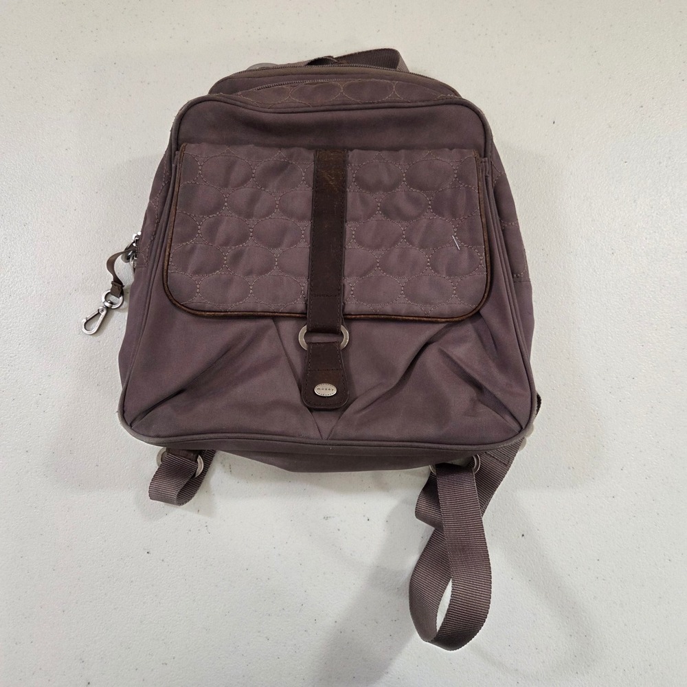 Mosey‎ Baggallini Brown Quilted Nylon Backpack Purse Leather Trim PET Recycled